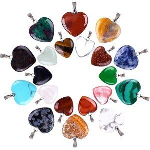 20 Pieces Heart Shape crystal Stone Pendants Chakra Beads DIY Crystal Charms